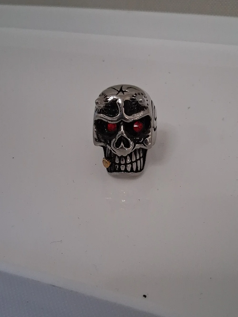 Skull Ring with Red Eye Accents - Men's Accessory 316L Surgical Steel